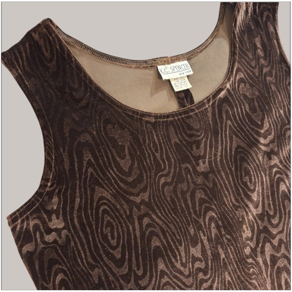 NEW Vintage Sleeveless Velvet Chocolate Brown Woodgrain Look Dress Women's 12